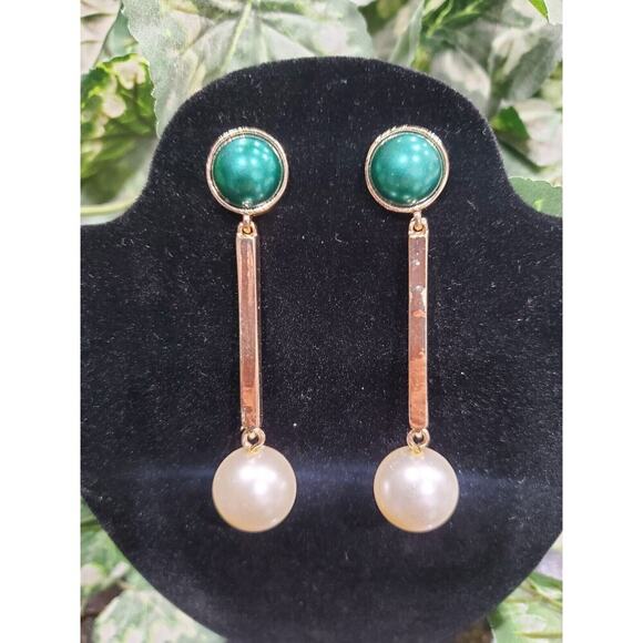 Women's Vintage Gold French Green Stylish Drop Dangle Earrings Set - Picture 4 of 7